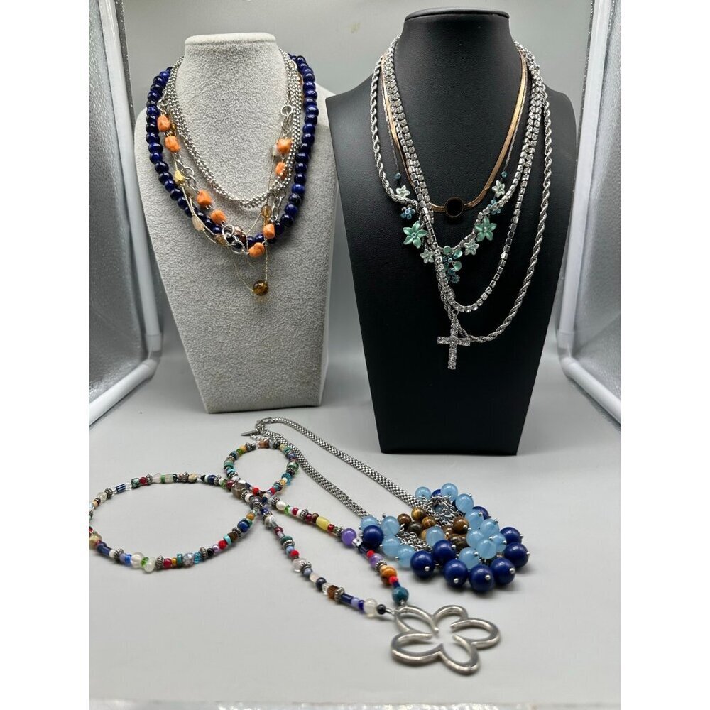 Necklace Lot Mixed Styles Beaded Chain Rhinestone Charm Statement Jewelry